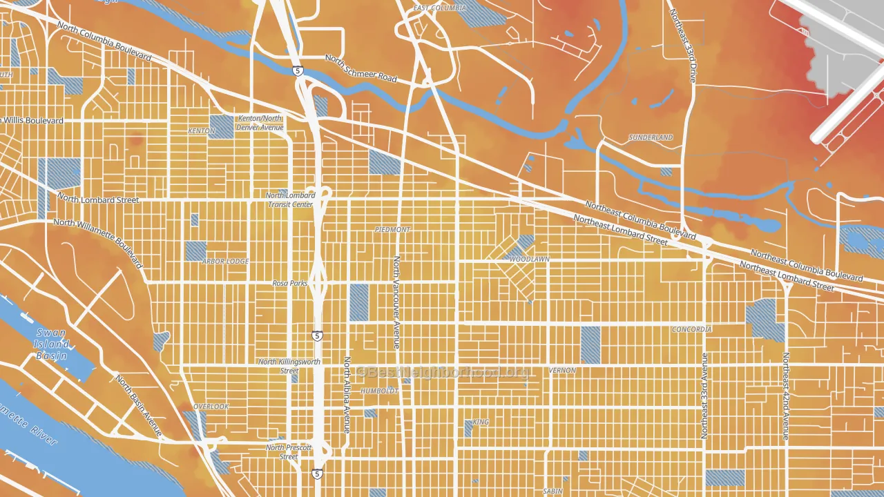 Transit Grade map of Woodlawn, Portland, OR