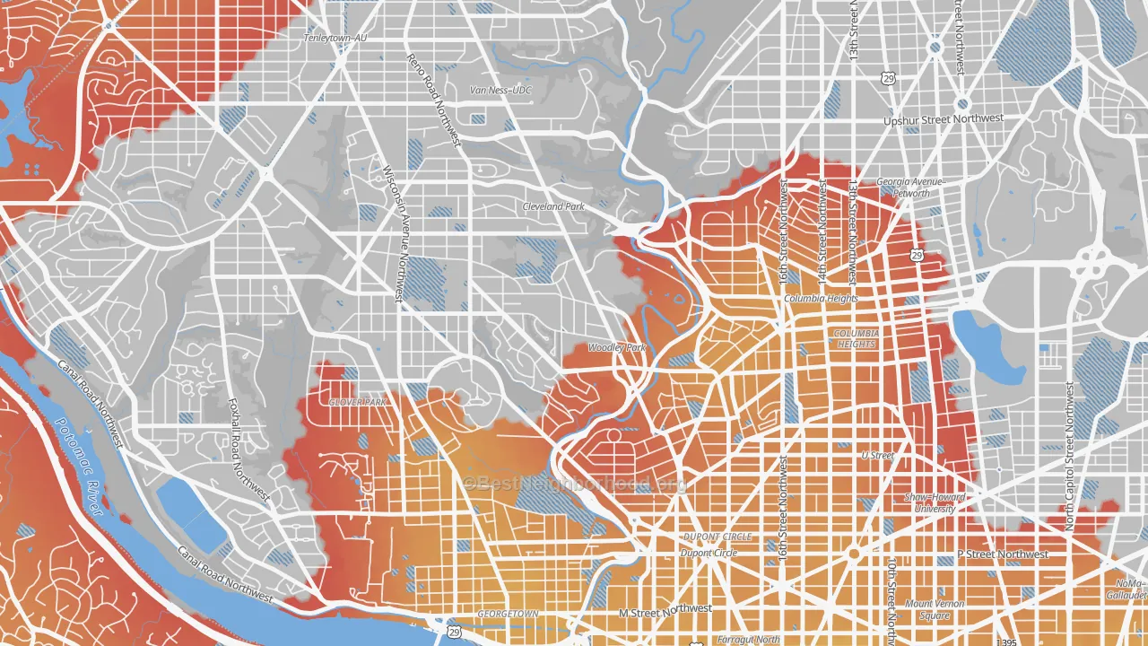 Transit Grade map of Woodley Park, Washington, DC