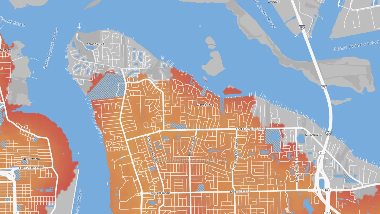 Transit Grade map of Woodmere, Jacksonville, FL