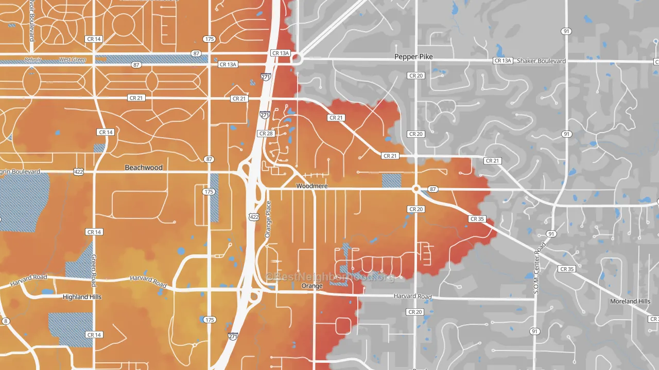 Transit Grade map of Woodmere, OH