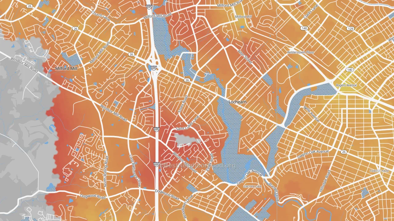 Transit Grade map of Woodmoor, Lochearn, MD