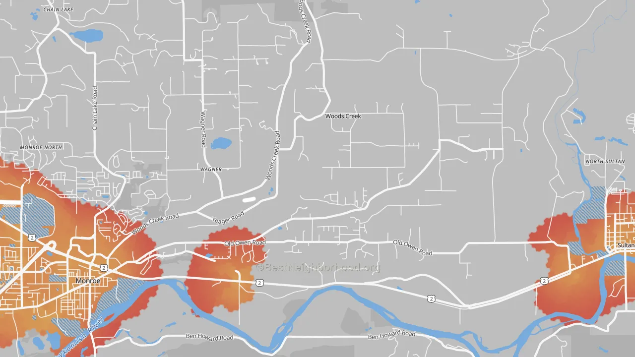 Transit Grade map of Woods Creek, WA