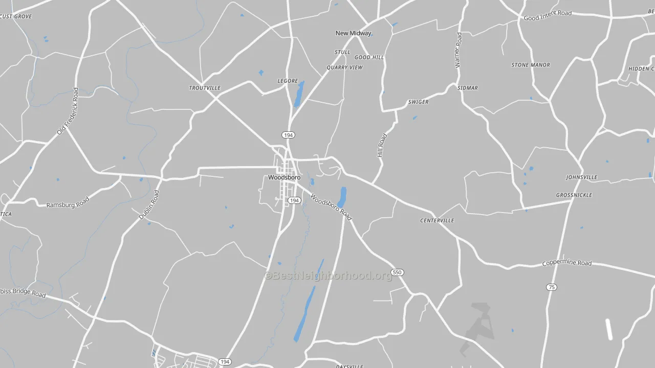 Transit Grade map of Woodsboro, MD