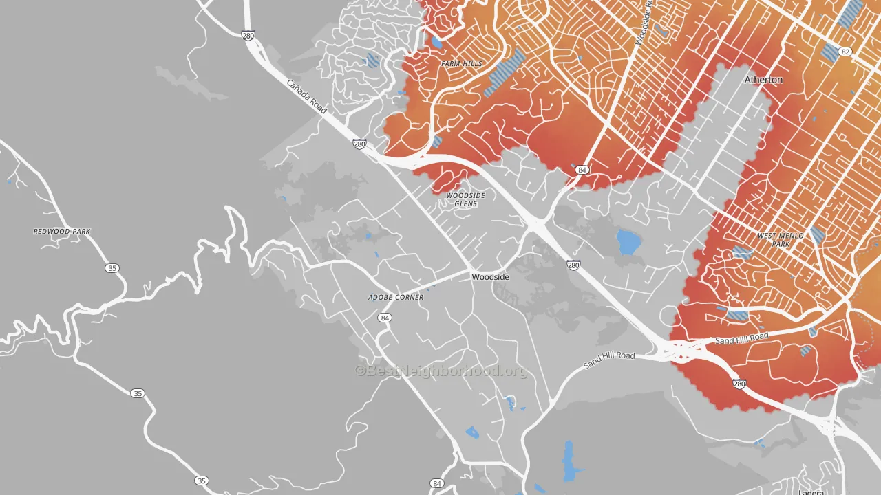 Transit Grade map of Woodside, CA
