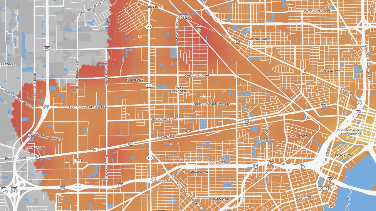 Transit Grade map of Woodstock, Jacksonville, FL