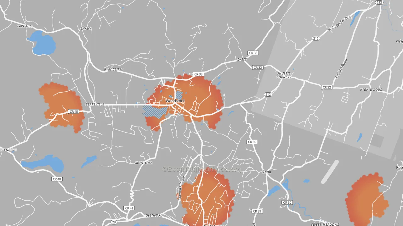 Transit Grade map of Woodstock, NY