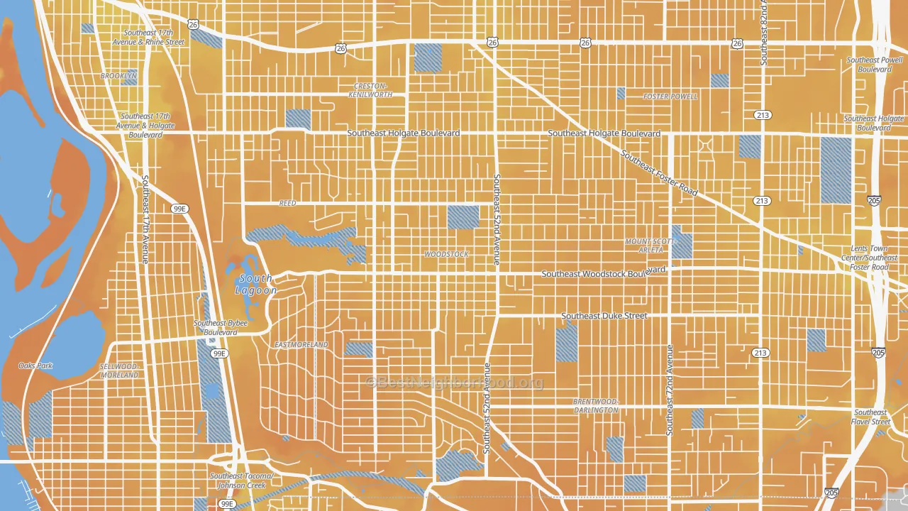 Transit Grade map of Woodstock, Portland, OR