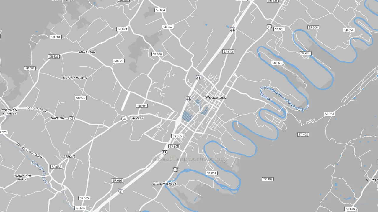 Transit Grade map of Woodstock, VA