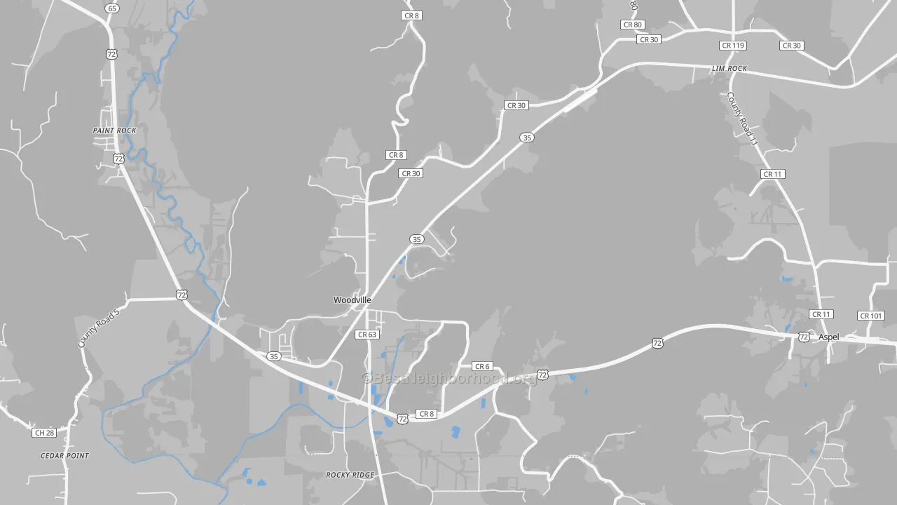 Transit Grade map of Woodville, AL