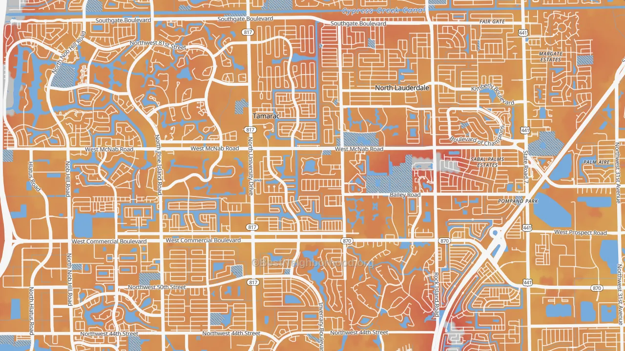 Transit Grade map of Woodville, North Lauderdale, FL