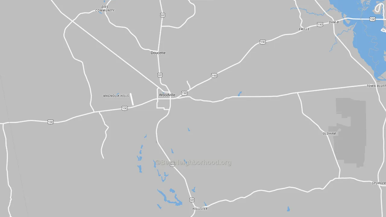 Transit Grade map of Woodville, TX