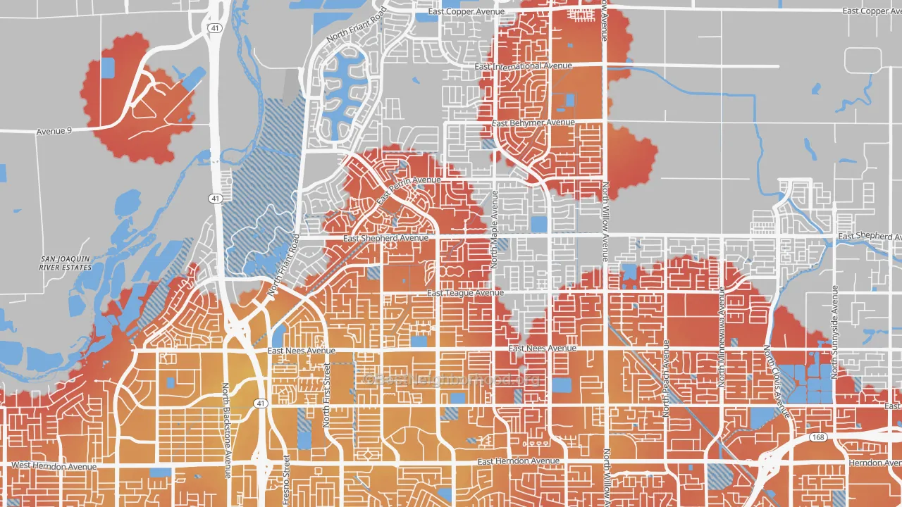 Transit Grade map of Woodward Park, Fresno, CA