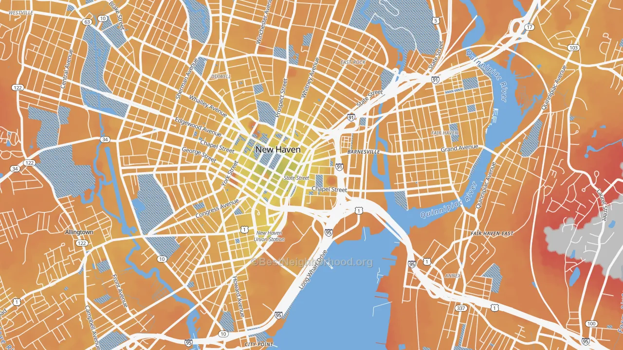 Transit Grade map of Wooster Square, New Haven, CT