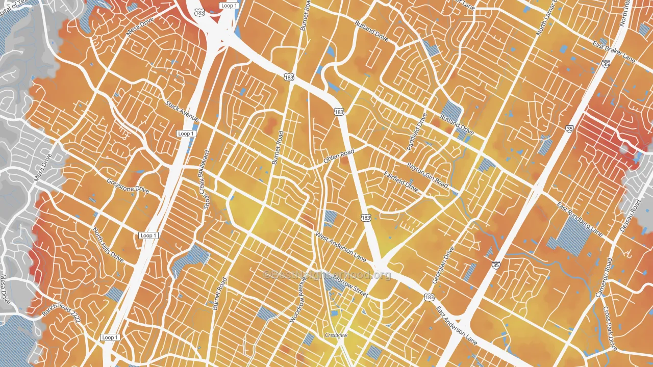 Transit Grade map of Wooten, Austin, TX