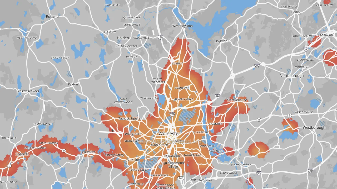 Transit Grade map of Worcester County, MA