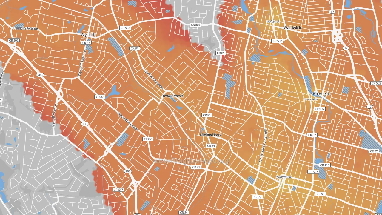 Transit Grade map of Wortendyke, Midland Park, NJ