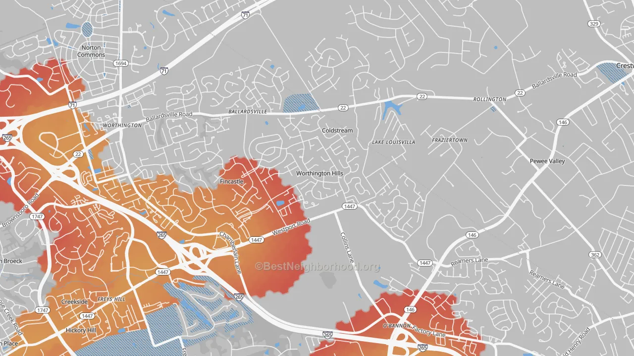Transit Grade map of Worthington Hills, KY