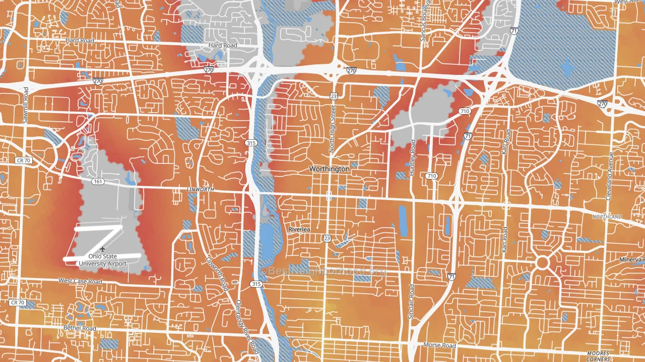 Transit Grade map of Worthington, OH