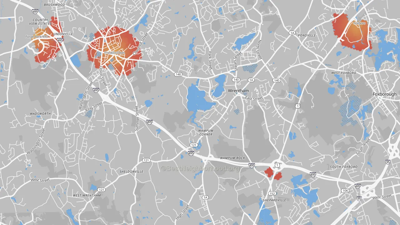 Transit Grade map of Wrentham, MA