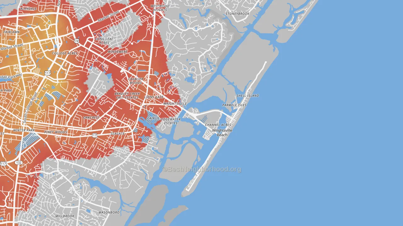 Transit Grade map of Wrightsville Beach, NC