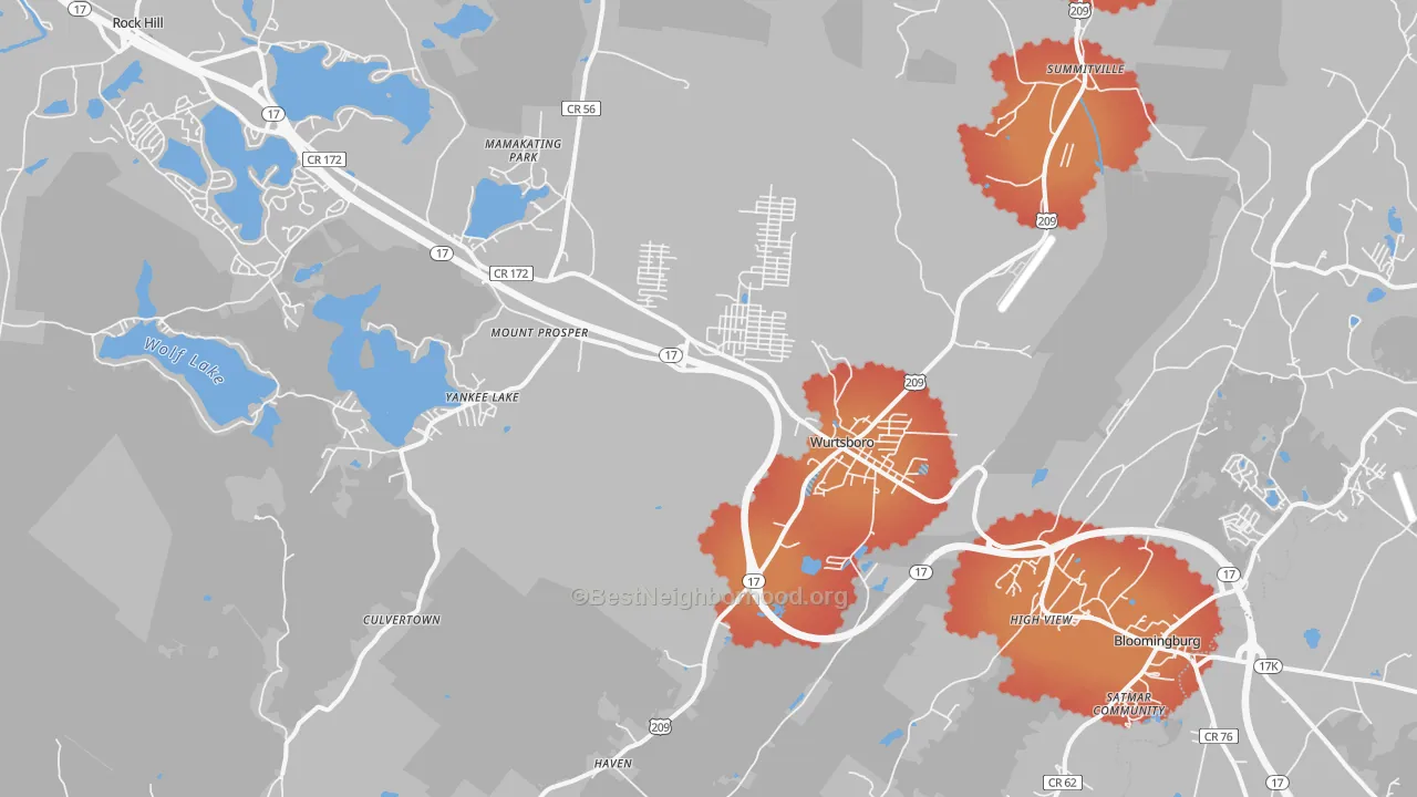 Transit Grade map of Wurtsboro, NY