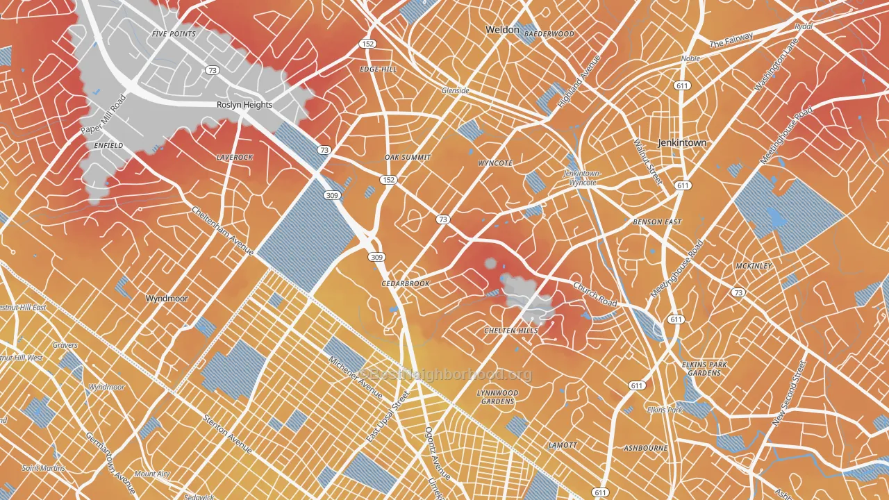 Transit Grade map of Wyncote, PA