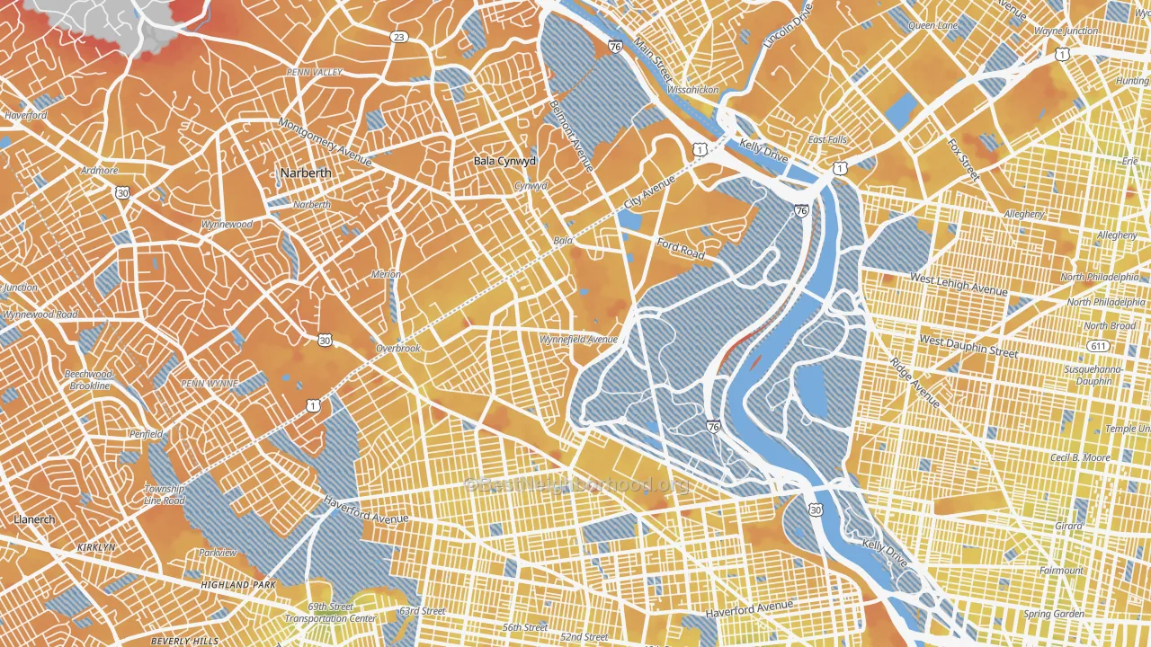 Transit Grade map of Wynnefield, Philadelphia, PA