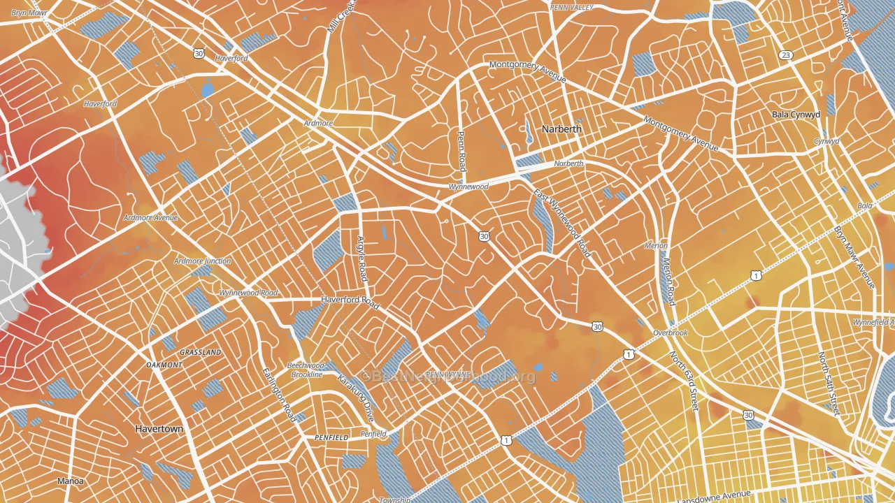 Transit Grade map of Wynnewood, PA