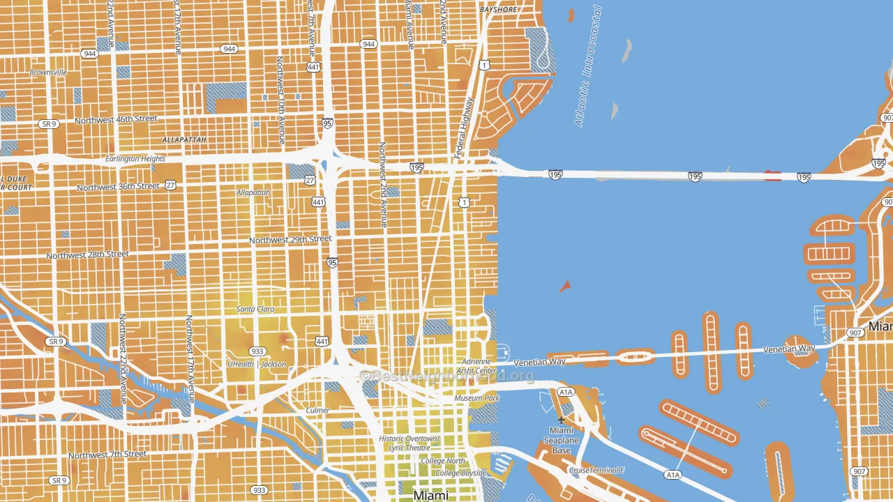 Transit Grade map of Wynwood, Miami, FL