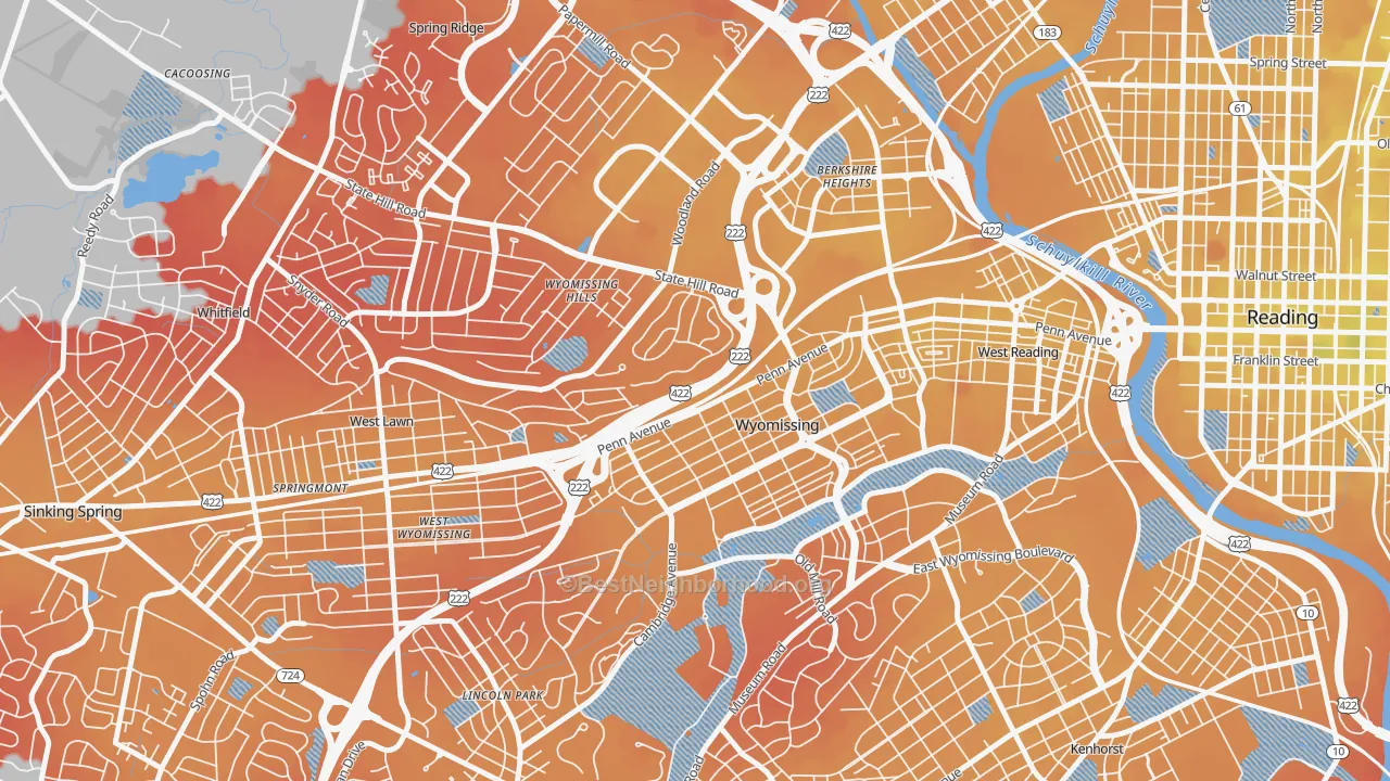 Transit Grade map of Wyomissing, PA
