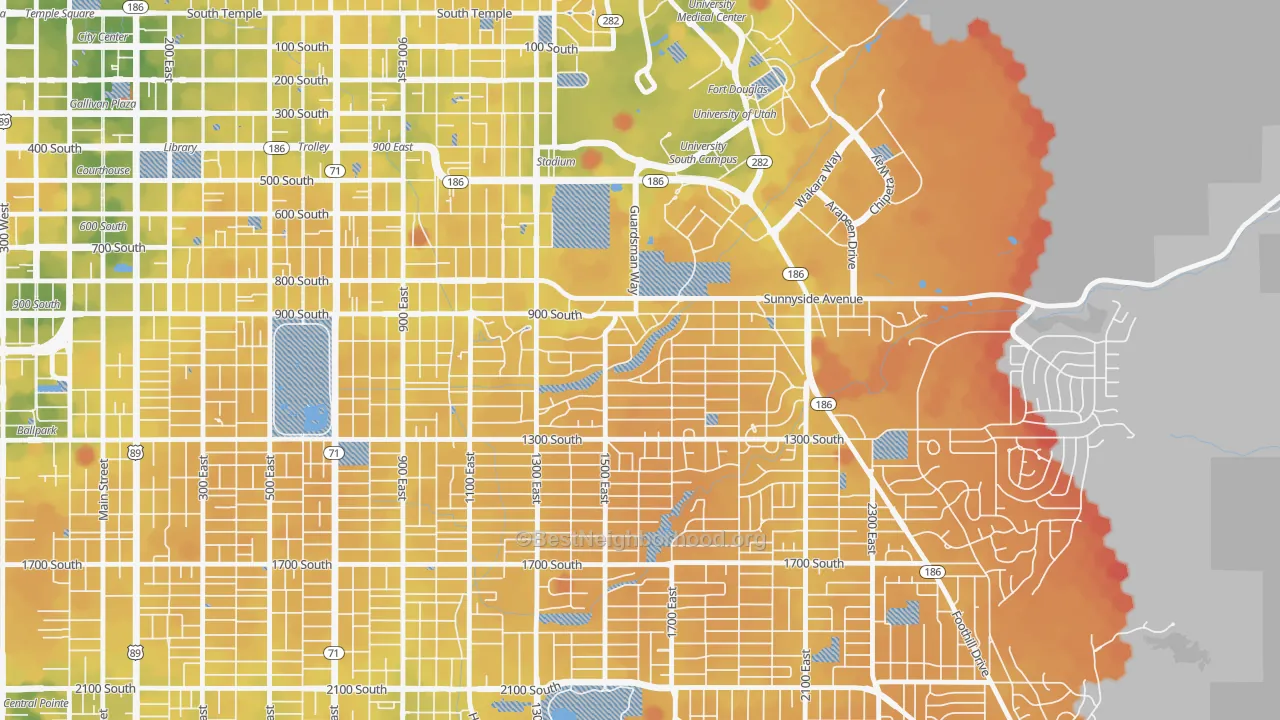 Transit Grade map of Yalecrest, Salt Lake City, UT