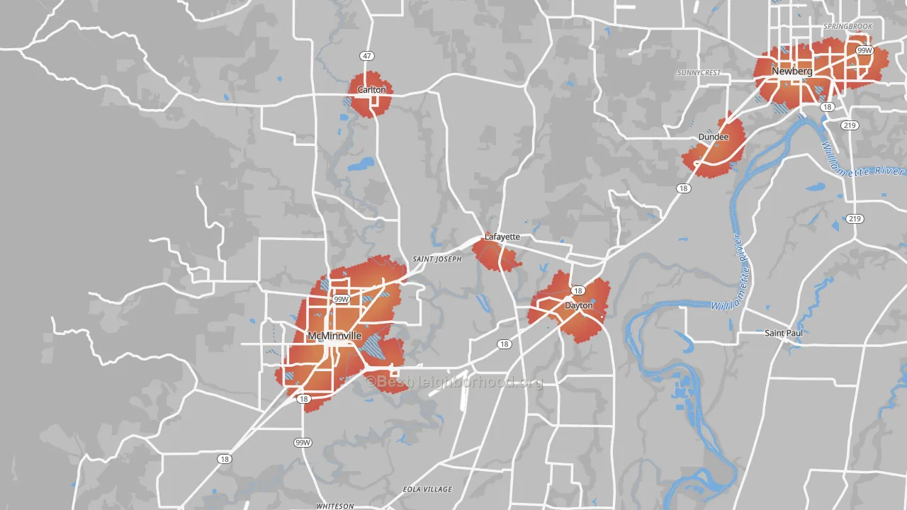 Transit Grade map of Yamhill County, OR
