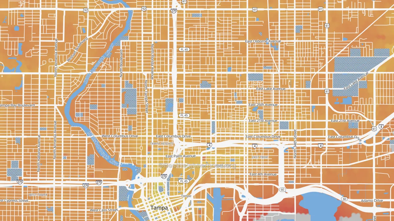 Transit Grade map of Ybor City, Tampa, FL