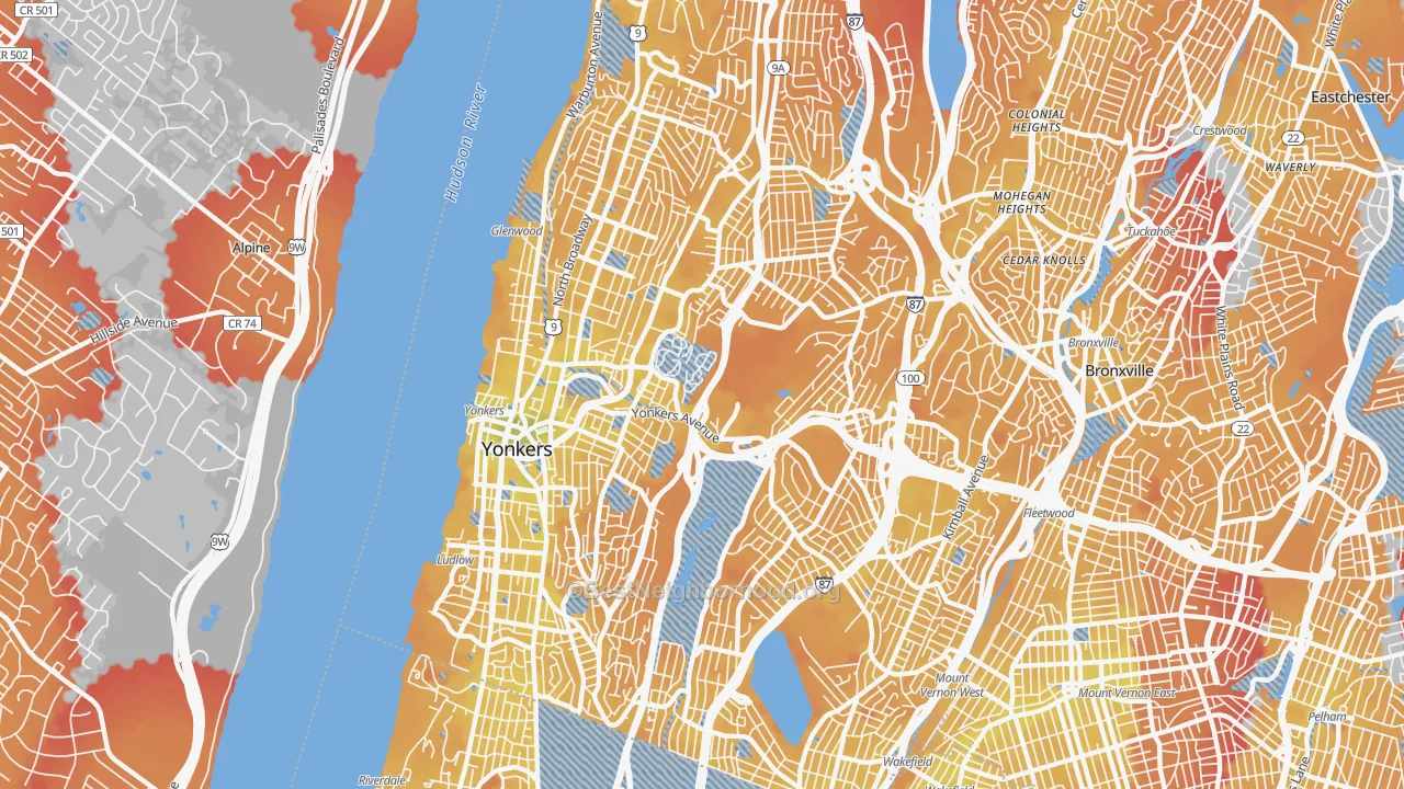 Transit Grade map of Yonkers, NY
