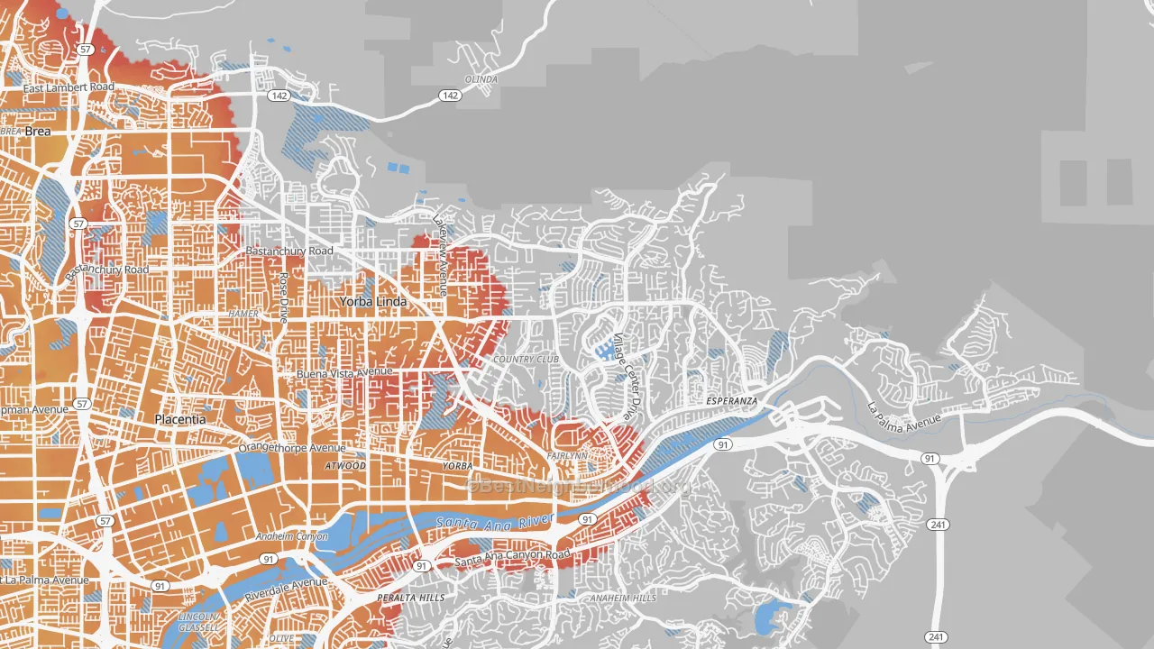Transit Grade map of Yorba Linda, CA