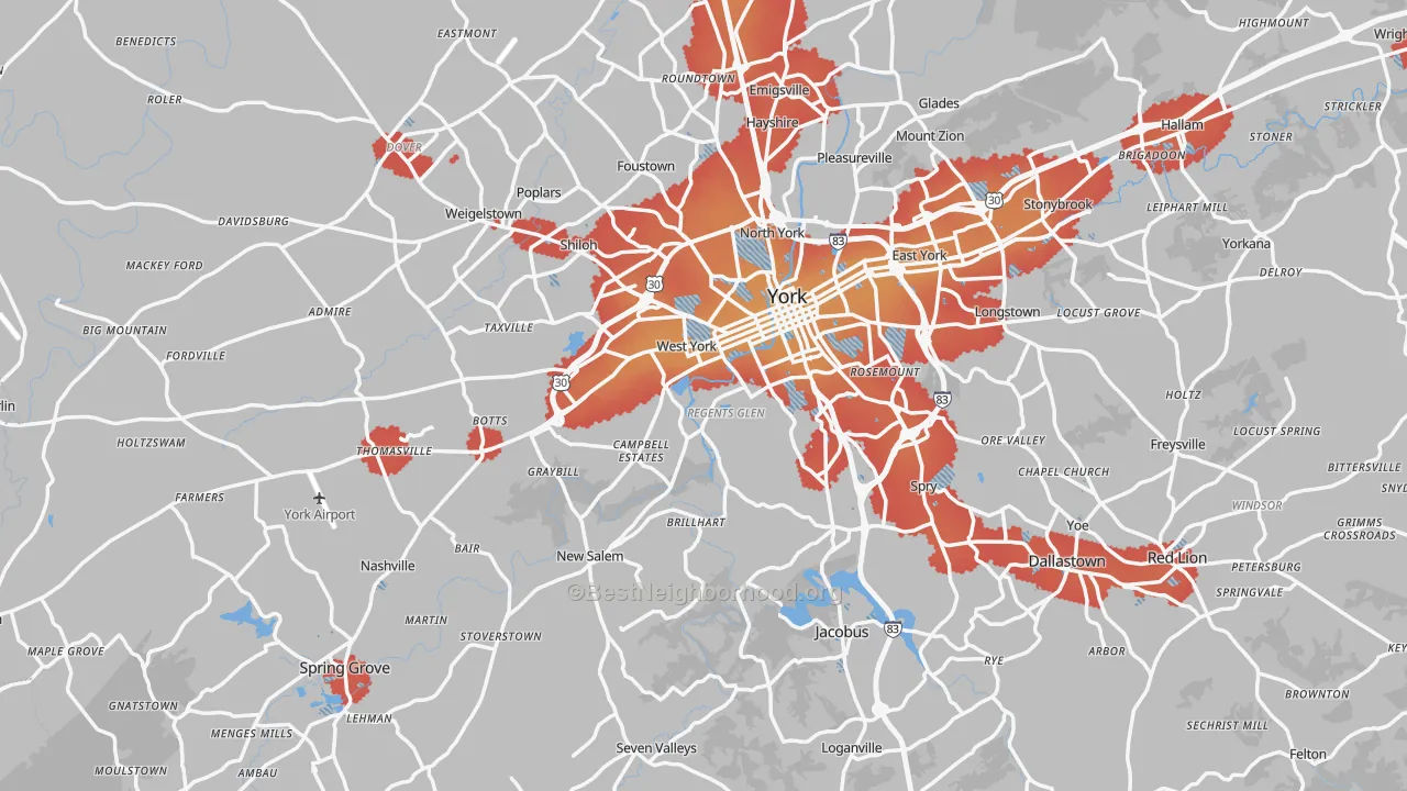 Transit Grade map of York County, PA