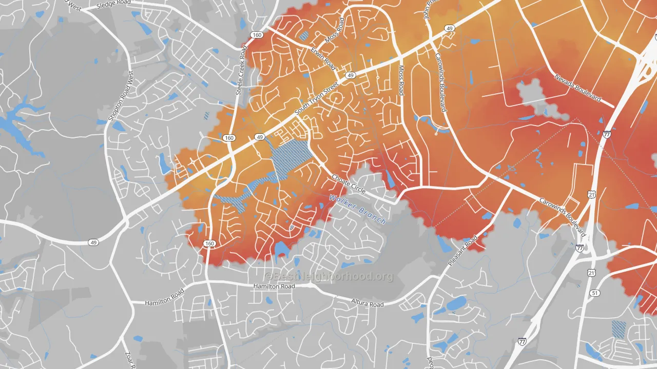 Transit Grade map of Yorkshire, Charlotte, NC