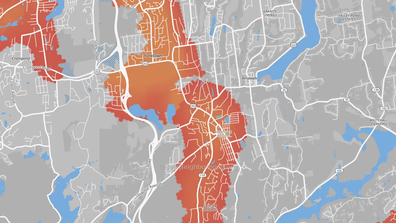 Transit Grade map of Yorktown Heights, NY