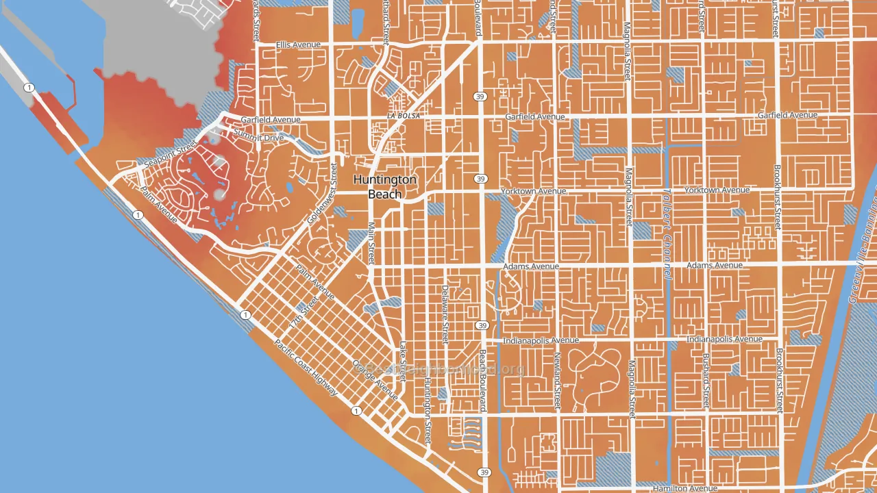 Transit Grade map of Yorktown, Huntington Beach, CA