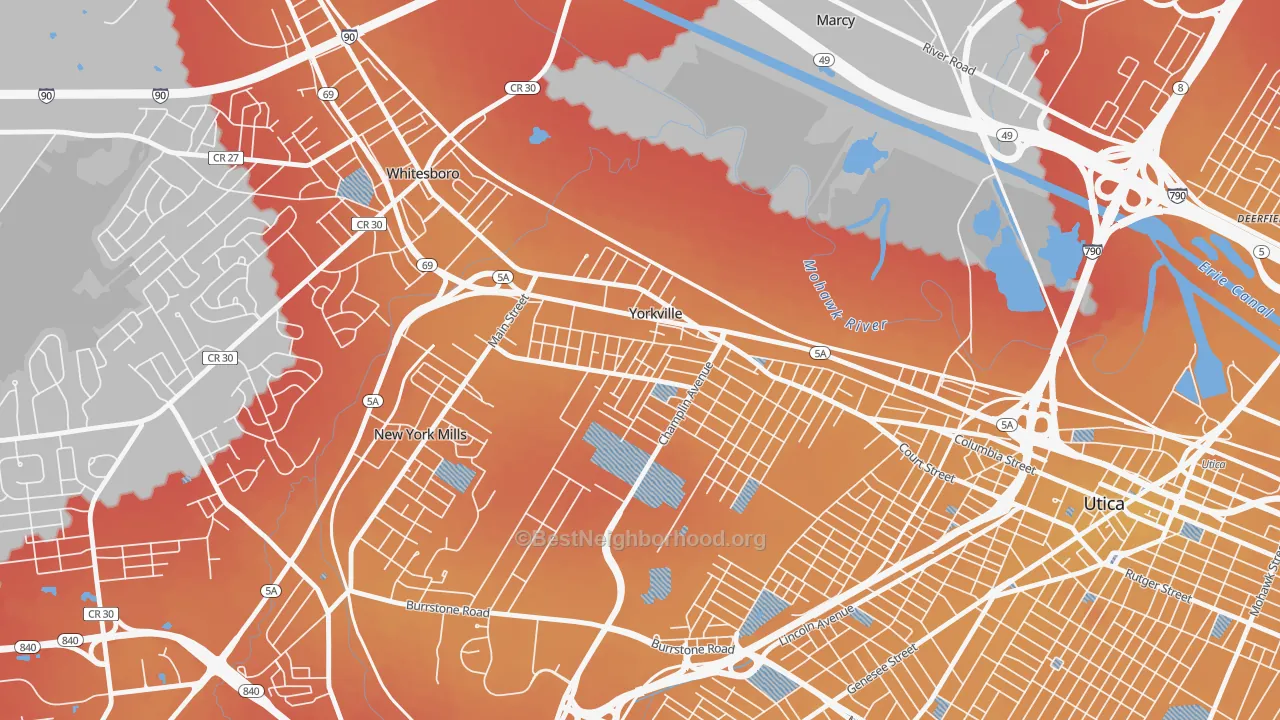 Transit Grade map of Yorkville, NY