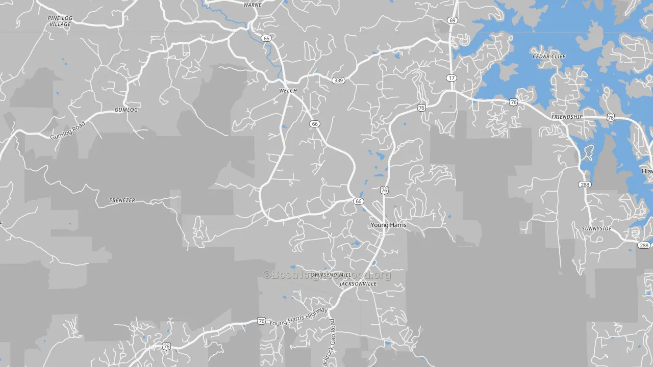Transit Grade map of Young Harris, GA