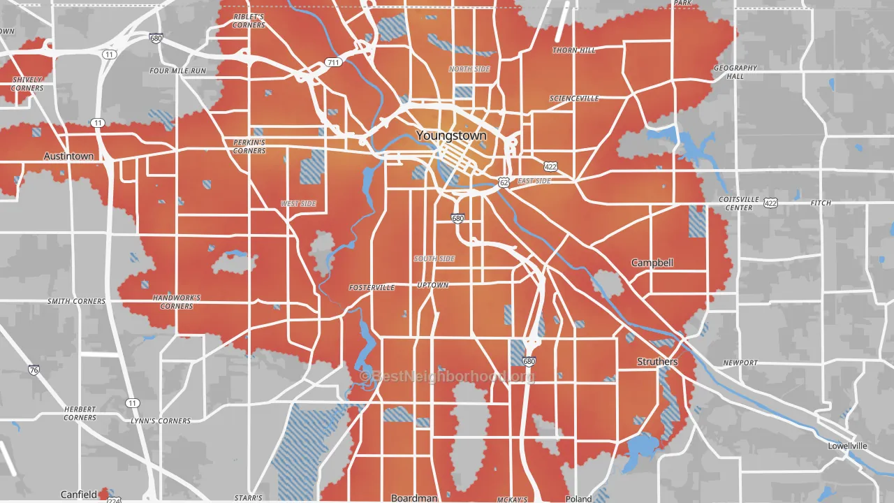 Transit Grade map of Youngstown, OH