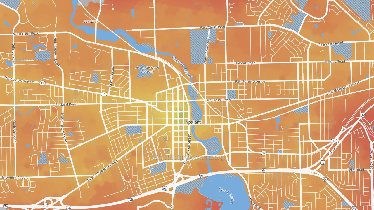 Transit Grade map of Ypsilanti Historic District, Ypsilanti, MI