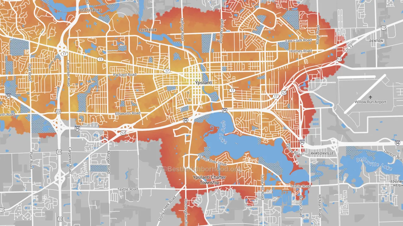 Transit Grade map of Ypsilanti, MI
