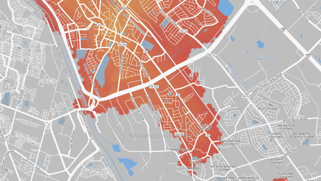 Transit Grade map of Ysleta Mission Valley, El Paso, TX