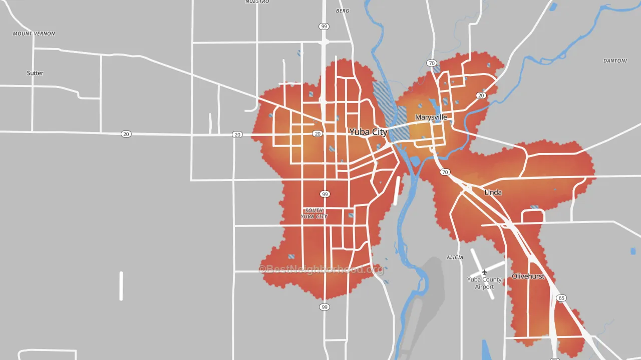 Transit Grade map of Yuba City, CA
