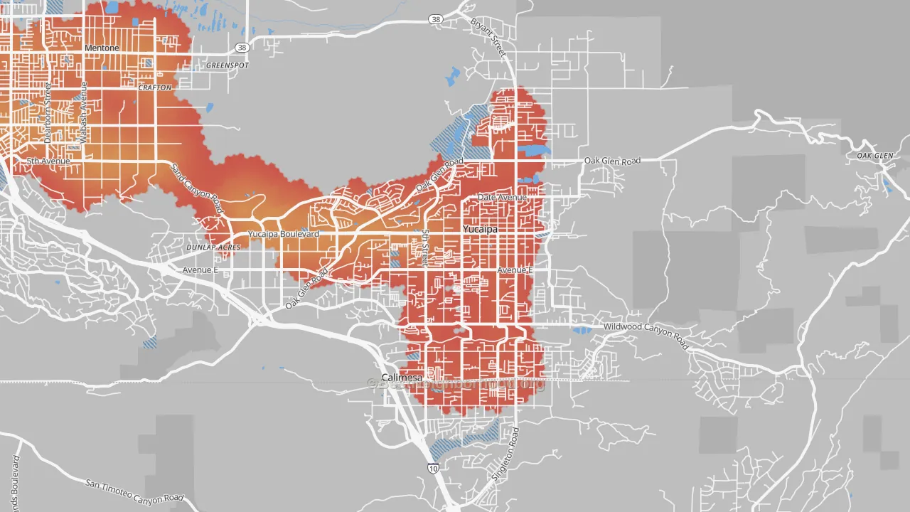 Transit Grade map of Yucaipa, CA