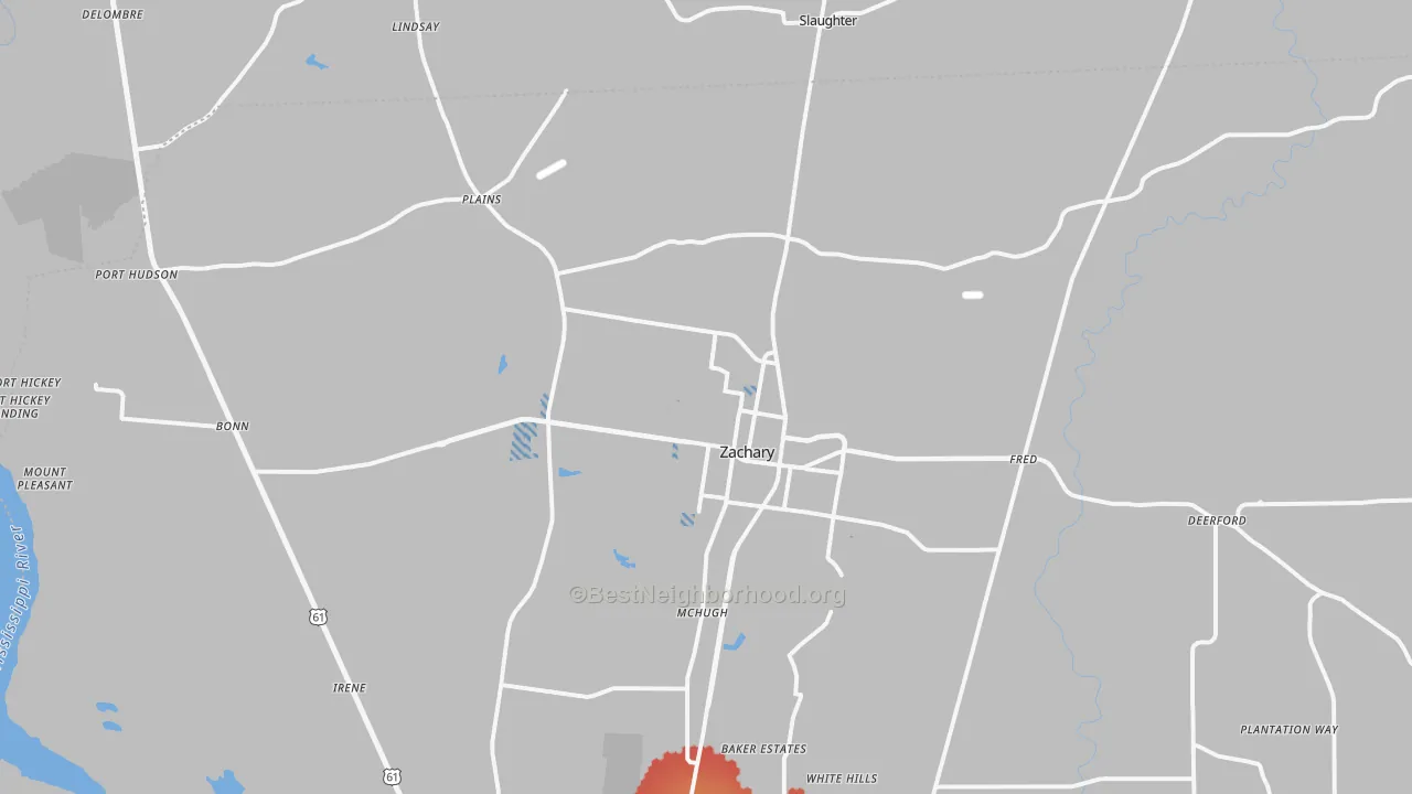Transit Grade map of Zachary, LA