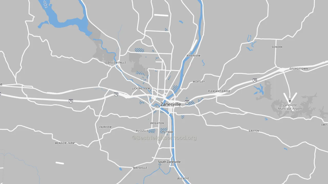 Transit Grade map of Zanesville, OH