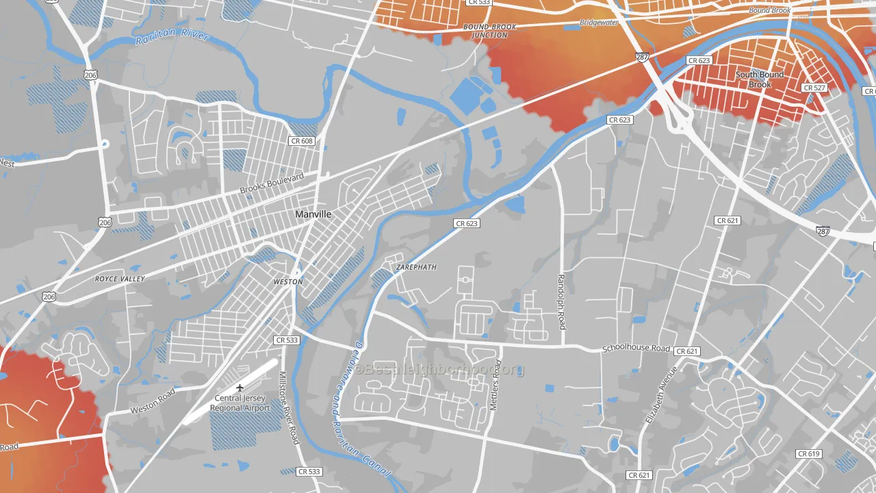 Transit Grade map of Zarephath, NJ
